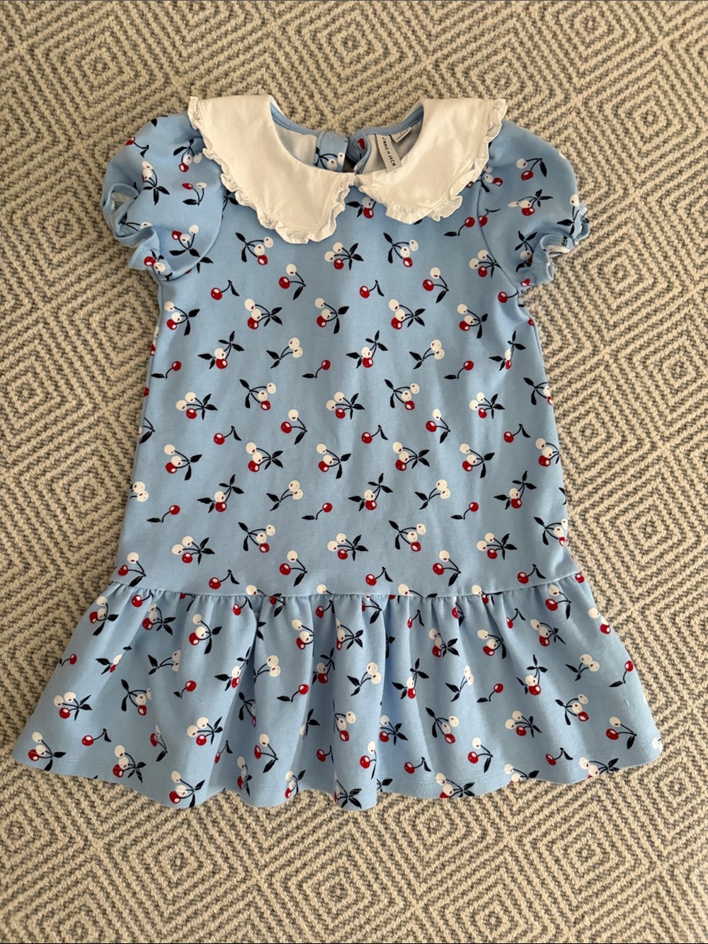 Janie and Jack Blue Cherry Print Dress with White Peter Pan Collar